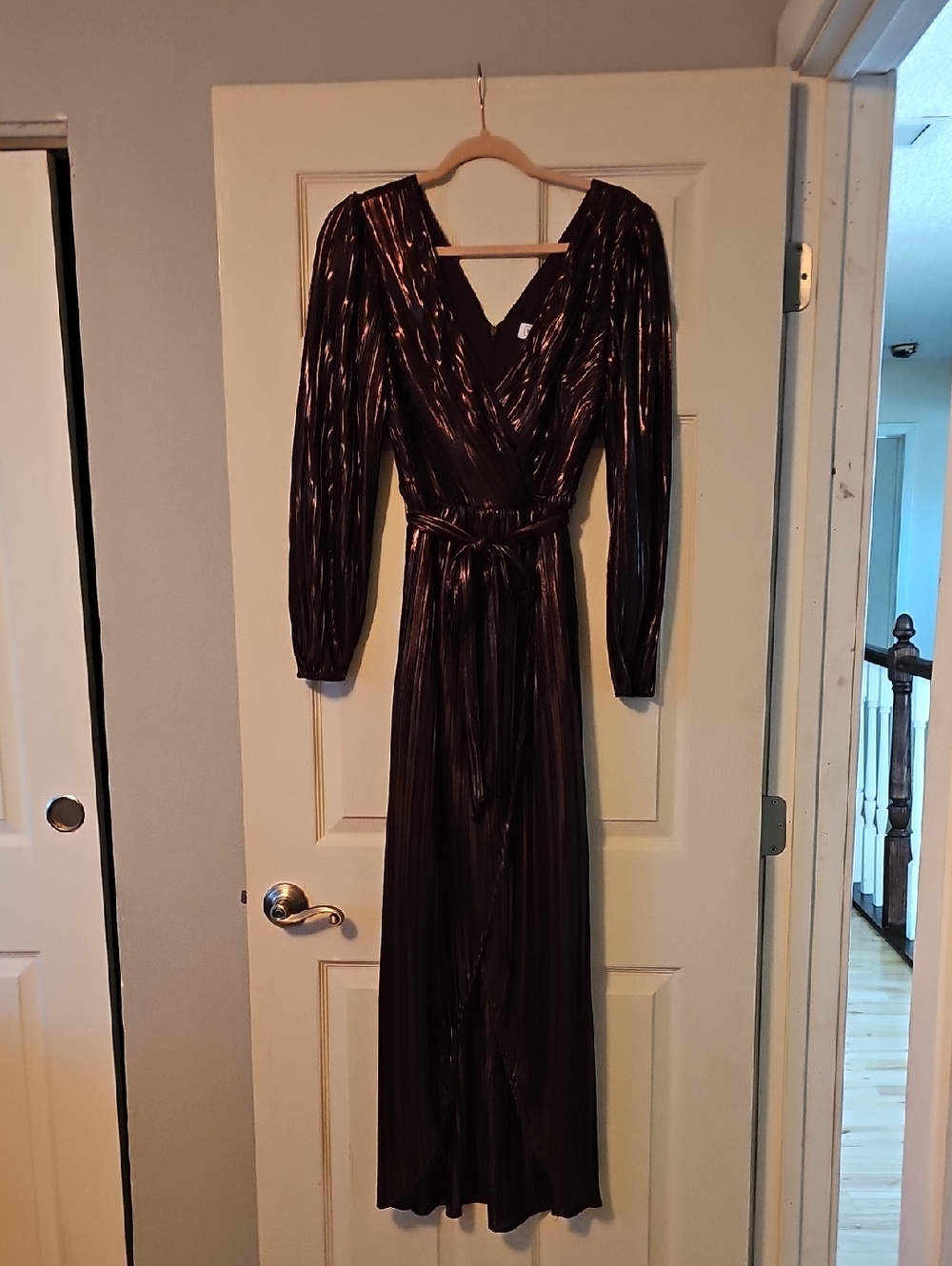 Siena Studio Metallic Plum Long Sleeve Wrap Maxi Dress